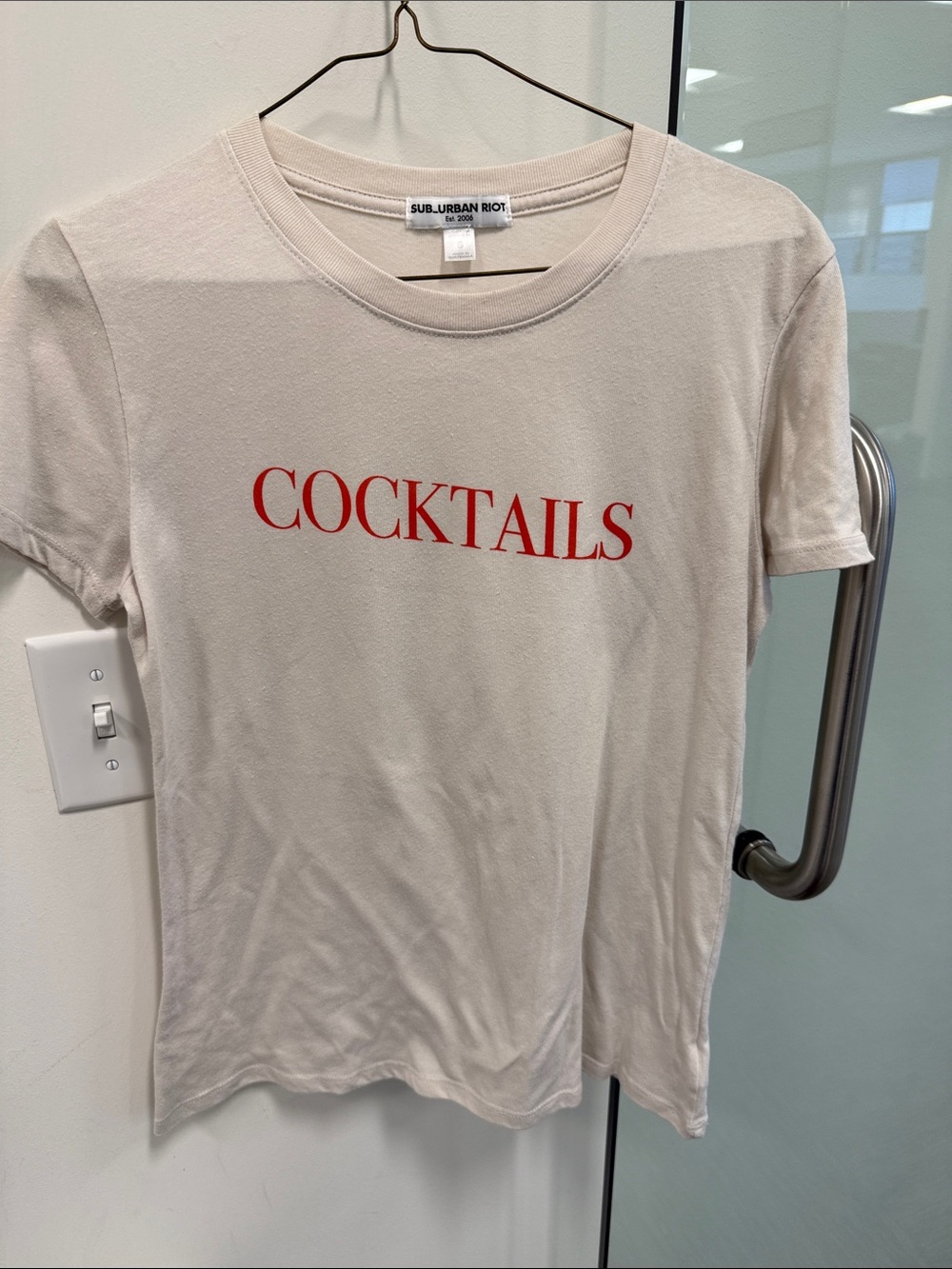 Sub_Urban Riot Short Sleeve Tee in Cream with Red "COCKTAILS" Print